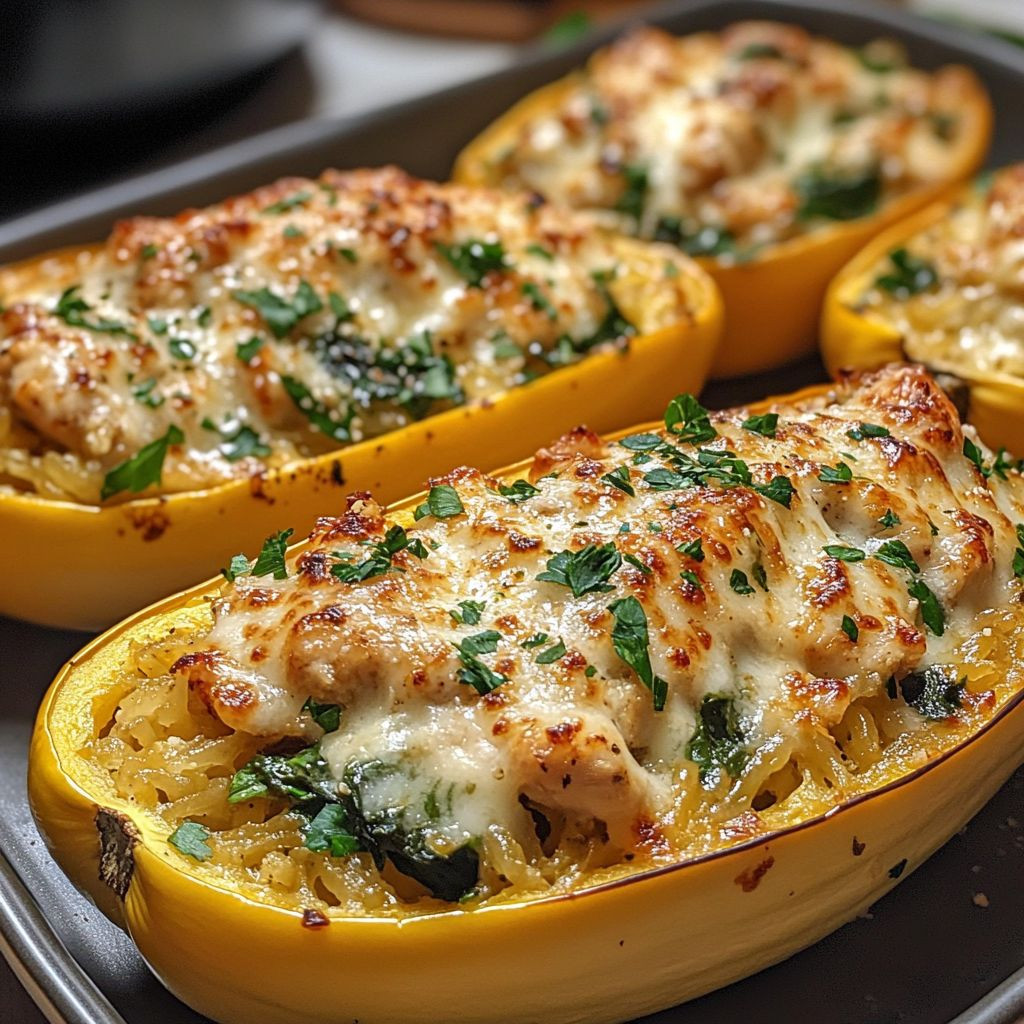 Garlic Parmesan Stuffed Spaghetti Squash