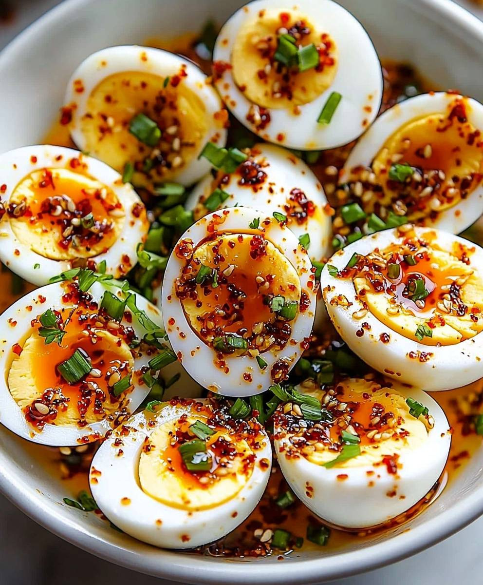 Spicy Chili Garlic Deviled Eggs