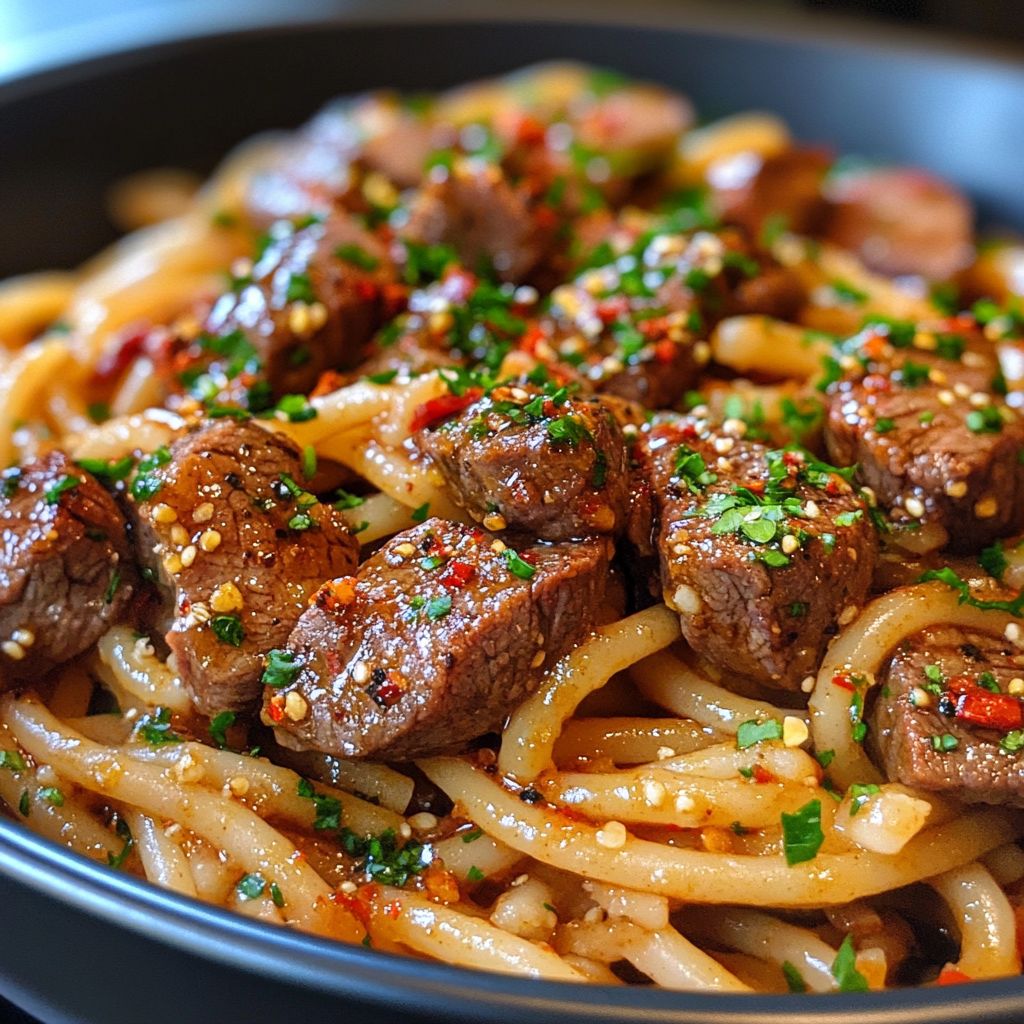 Garlic Steak Pasta