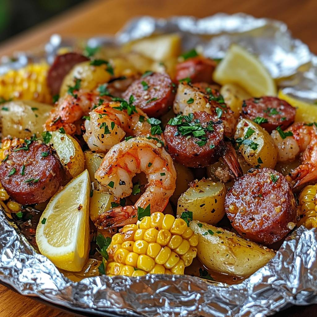 Shrimp corn sausage foil packs