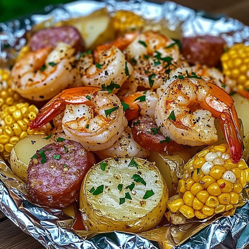 Shrimp corn sausage foil packs