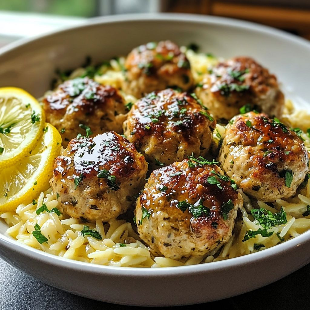 Greek chicken meatballs orzo